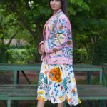 Womens Pink Velvet Embroidered Jacket with Floral Design