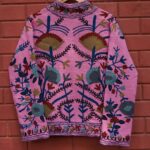 Womens Pink Velvet Embroidered Jacket with Floral Design