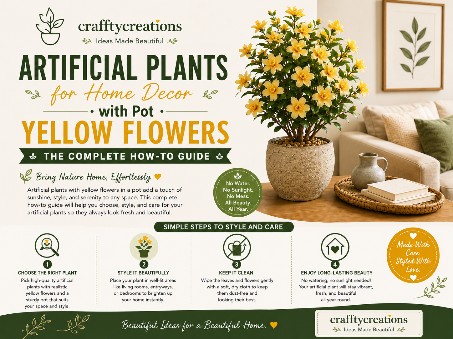 Artificial Plants for Home Decor with Pot Yellow Flowers