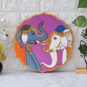 Pichwai Elephant Painting featuring two decorated elephants on a purple background
