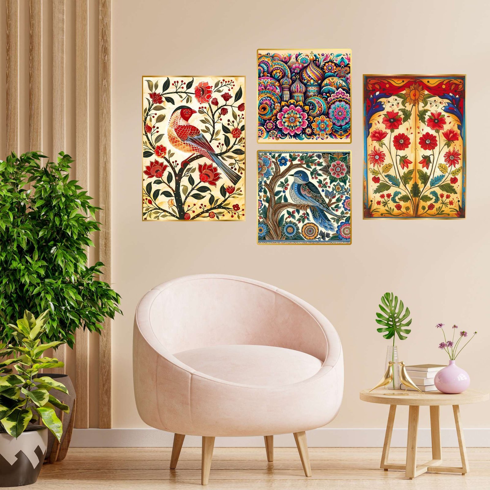 Set of Four Wall Paintings for Wall Dacoration Golden Framed Wall Paintings for Living Room & Bedroom Wall Art for Home Decoration & Office Wall Décor (13×10 inch CH-GD4-5)