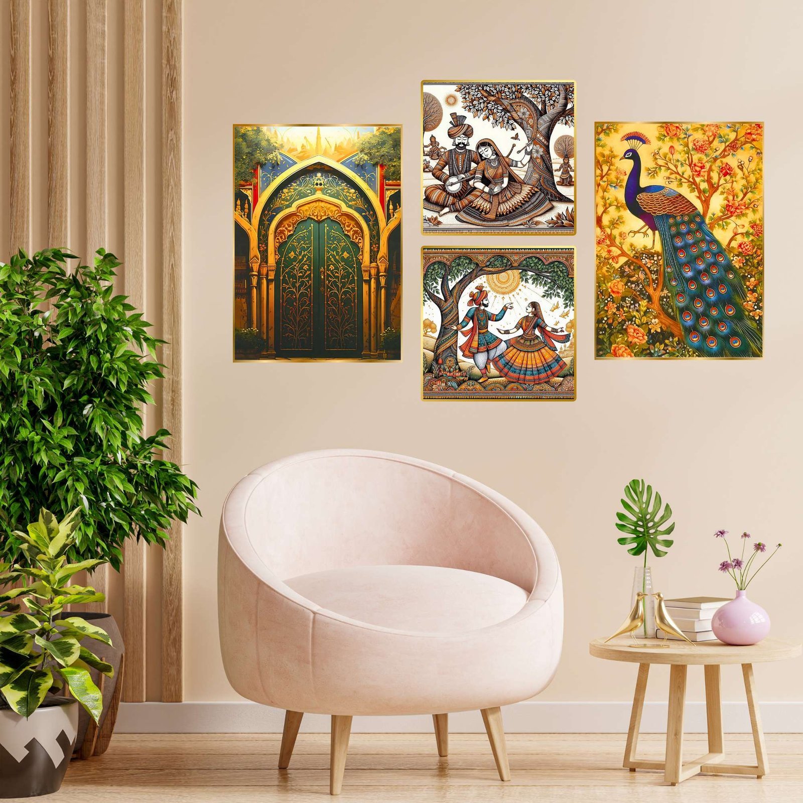 Set of Four Wall Paintings for Wall Dacoration Golden Framed Wall Paintings for Living Room & Bedroom Wall Art for Home Decoration & Office Wall Décor (13×10 inch CH-GD4-6)
