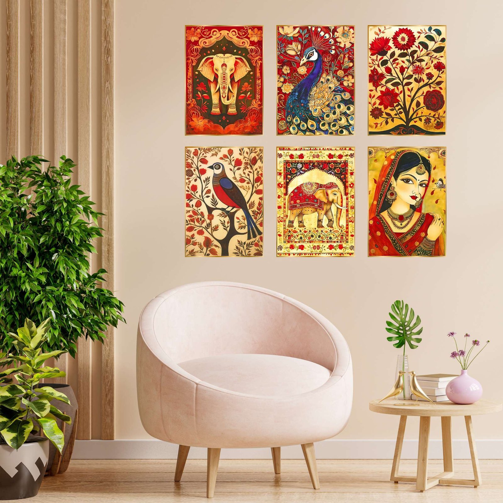 Set of Six Wall Paintings for Wall Dacoration Golden Framed Wall Paintings for Living Room & Bedroom Wall Art for Home Decoration & Office Wall Décor (17×13 inch CH-GD6-8)