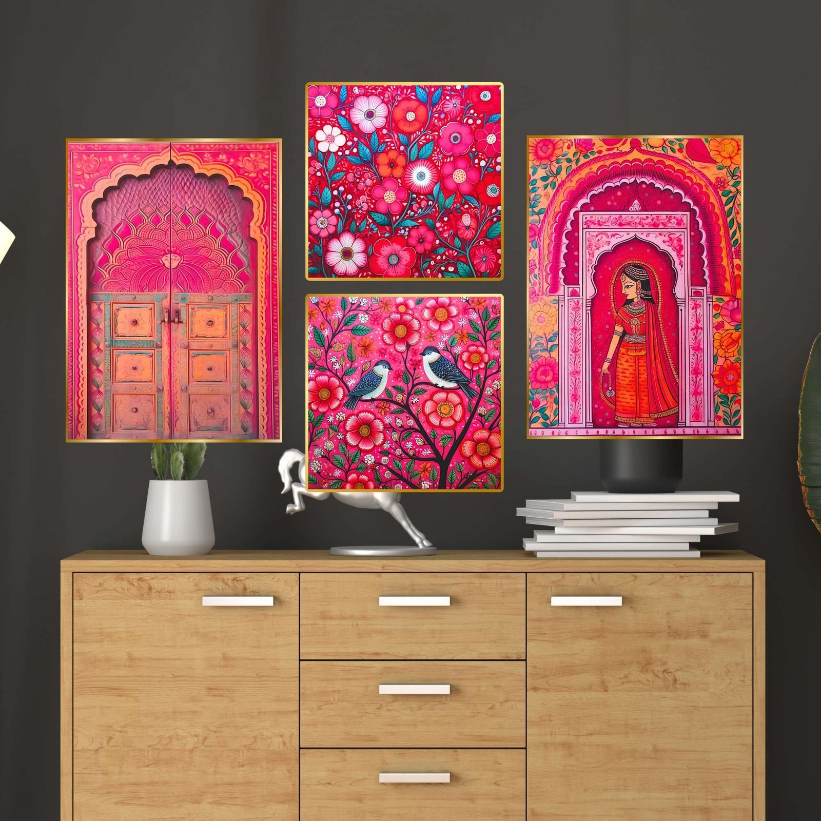 Set of Four Wall Paintings for Wall Dacoration Golden Framed Wall Paintings for Living Room & Bedroom Wall Art for Home Decoration & Office Wall Décor (13×10 inch CH-GD4-1)