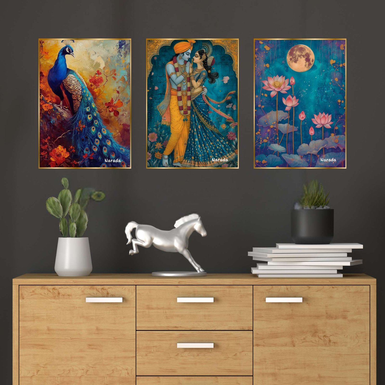 Set of Three Wall Paintings for Wall Dacoration Golden Framed Wall Paintings for Living Room & Bedroom Wall Art for Home Decoration & Office Wall Décor (18×12 inch CH-GD3-12)