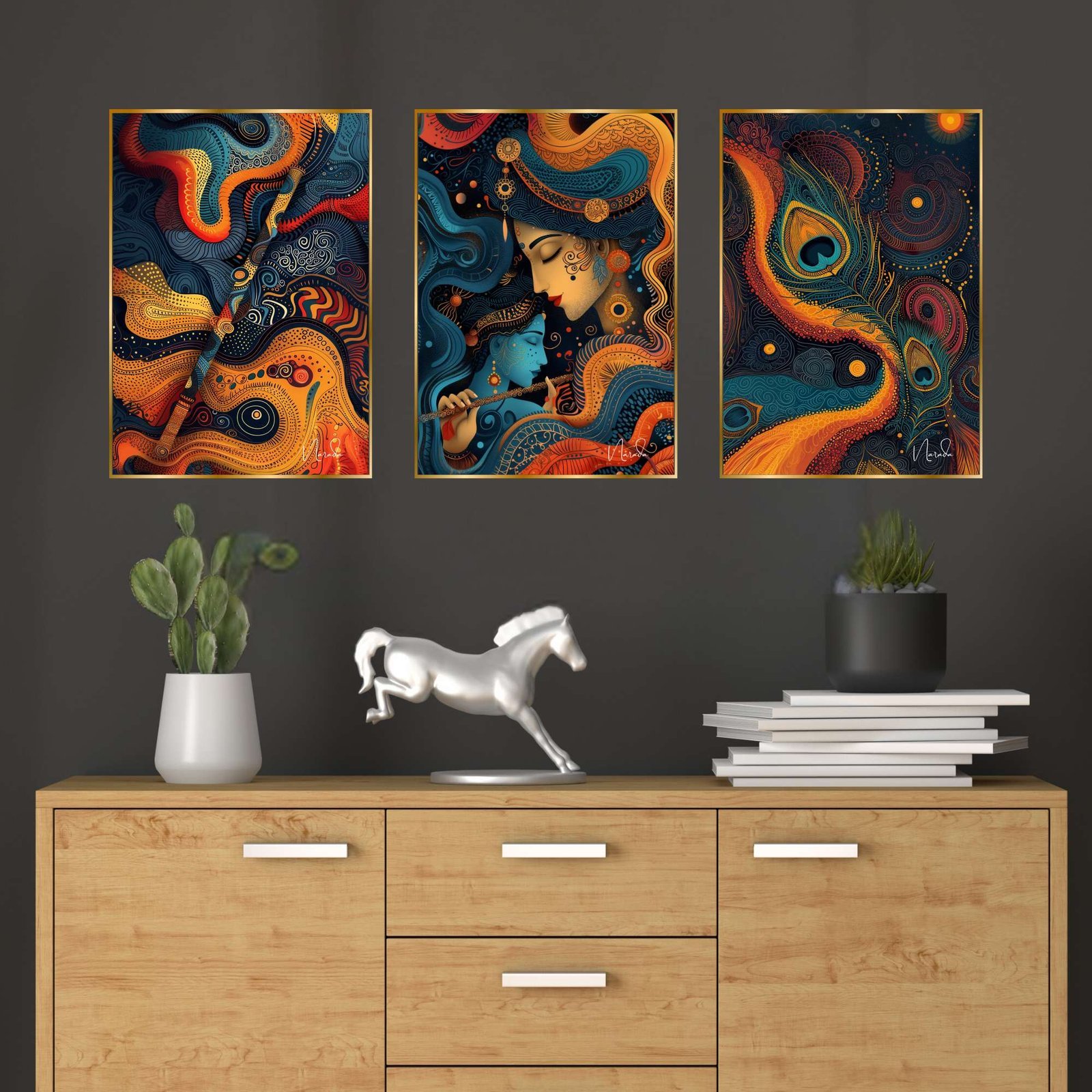 Set of Three Wall Paintings for Wall Dacoration Golden Framed Wall Paintings for Living Room & Bedroom Wall Art for Home Decoration & Office Wall Décor (18×12 inch CH-GD3-3)
