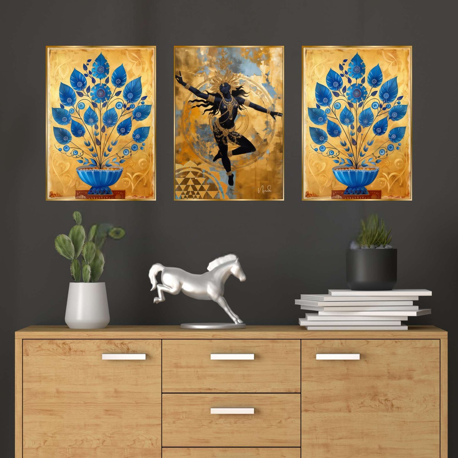 Set of Three Wall Paintings for Wall Dacoration Golden Framed Wall Paintings for Living Room & Bedroom Wall Art for Home Decoration & Office Wall Décor (18×12 inch CH-GD3-10)