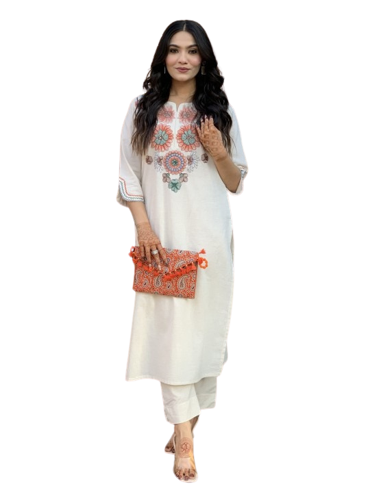Women’s Cotton Ethnic Set with Kurta, Palazzo & Dupatta(XL)