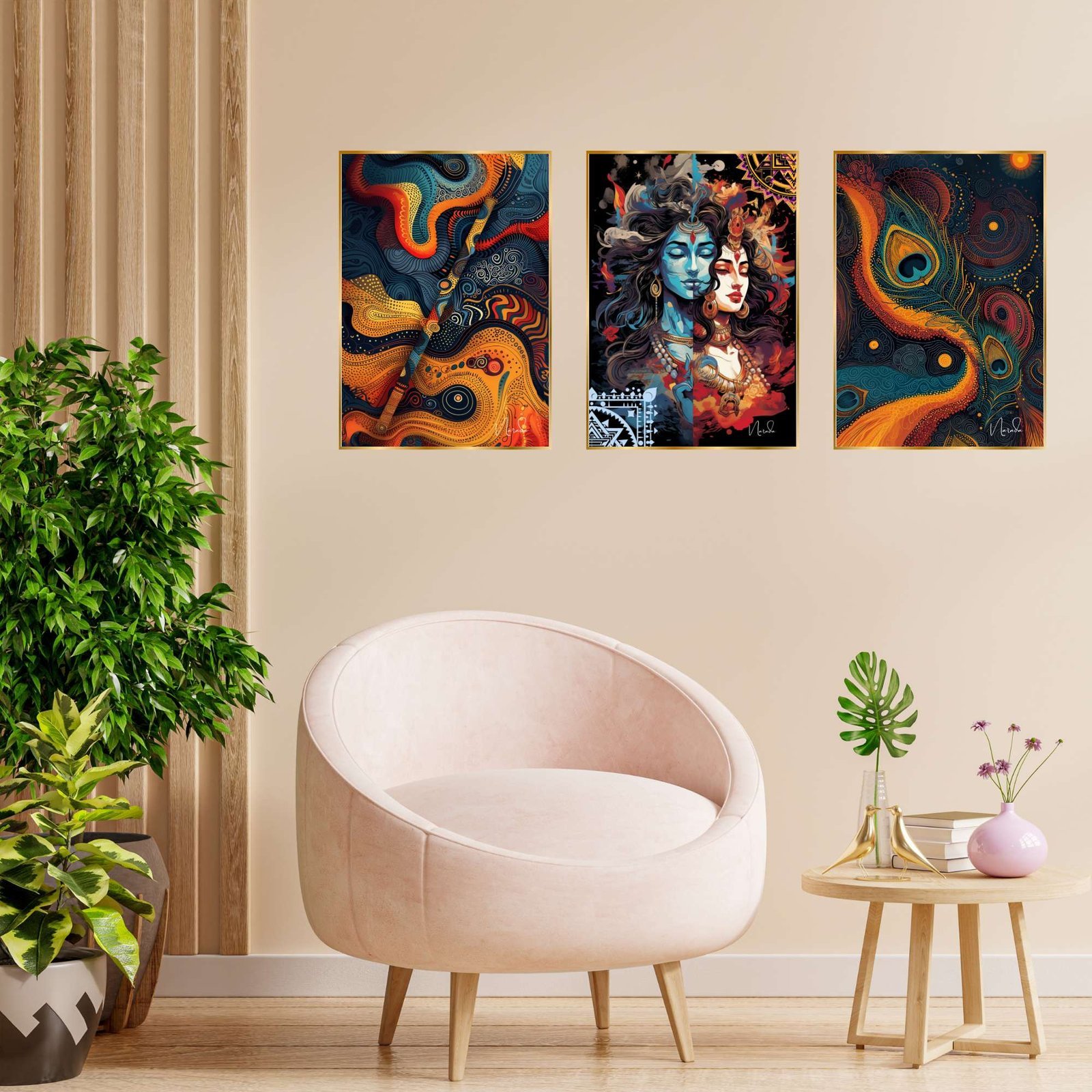 Set of Three Wall Paintings for Wall Dacoration Golden Framed Wall Paintings for Living Room & Bedroom Wall Art for Home Decoration & Office Wall Décor (18×12 inch CH-GD3-5)