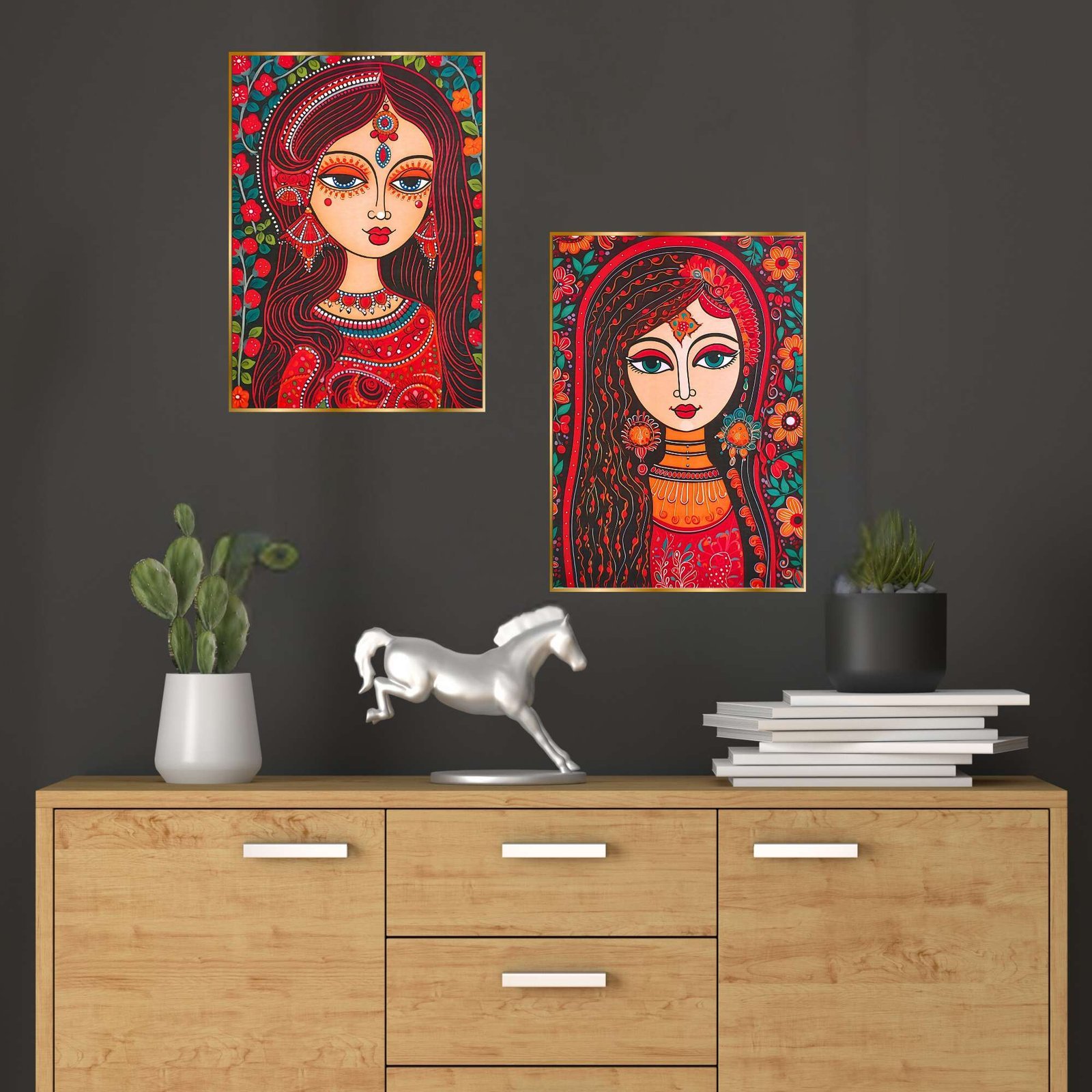 Set of Two Wall Paintings for Wall Dacoration Golden Framed Wall Paintings for Living Room & Bedroom Wall Art for Home Decoration & Office Wall Décor (14×11 inch CH-GD2-12)