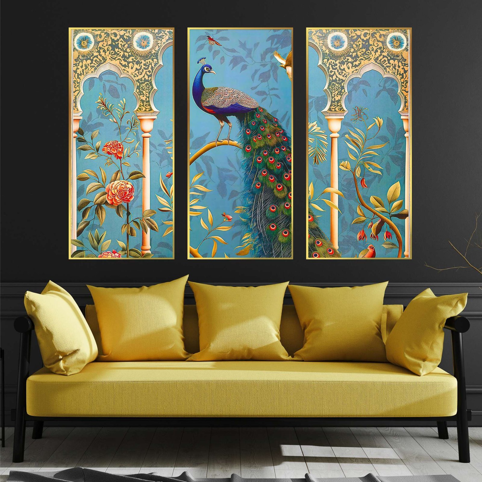 Set of Three large Wall Paintings for Wall Dacoration Golden Framed Wall Paintings for Living Room & Bedroom Wall Art for Home Decoration & Office Wall Décor (14×11 inch CH-LGD3-4)