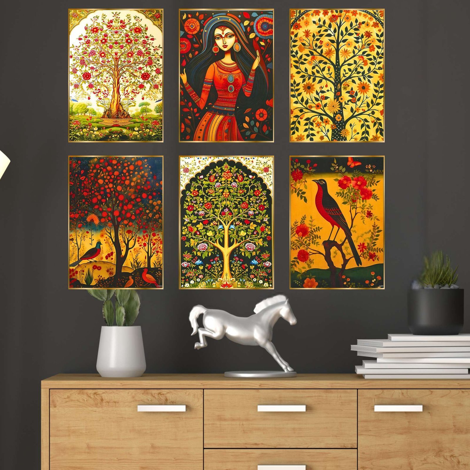 Set of Six Wall Paintings for Wall Dacoration Golden Framed Wall Paintings for Living Room & Bedroom Wall Art for Home Decoration & Office Wall Décor (13×10 inch CH-GD6-6)
