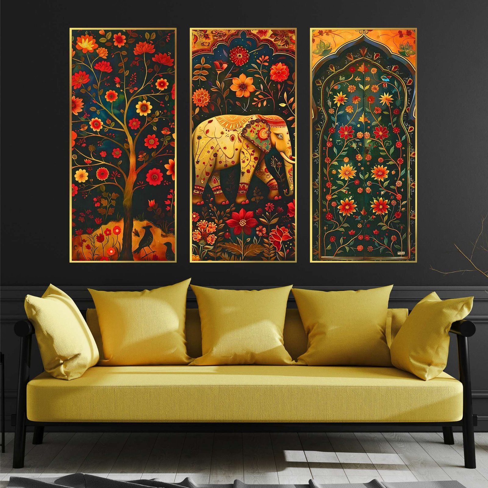 Set of Three large Wall Paintings for Wall Dacoration Golden Framed Wall Paintings for Living Room & Bedroom Wall Art for Home Decoration & Office Wall Décor (14×11 inch CH-LGD3-3)