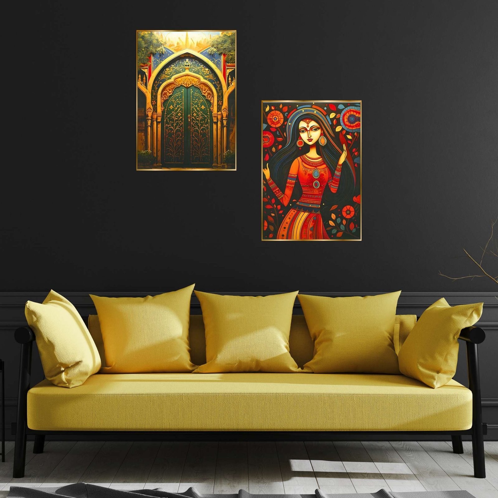 Set of Two Wall Paintings for Wall Dacoration Golden Framed Wall Paintings for Living Room & Bedroom Wall Art for Home Decoration & Office Wall Décor (14×11 inch CH-GD2-16)